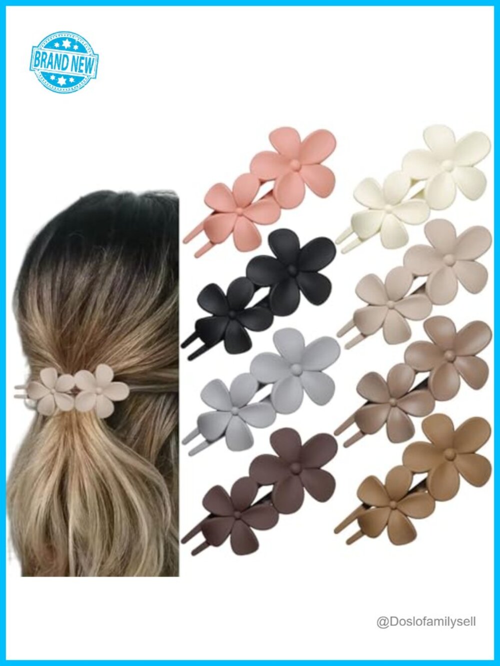 8 Pcs Matte Flat Frangipani Flower Hair Claw Clips Plastic Non-Slip
